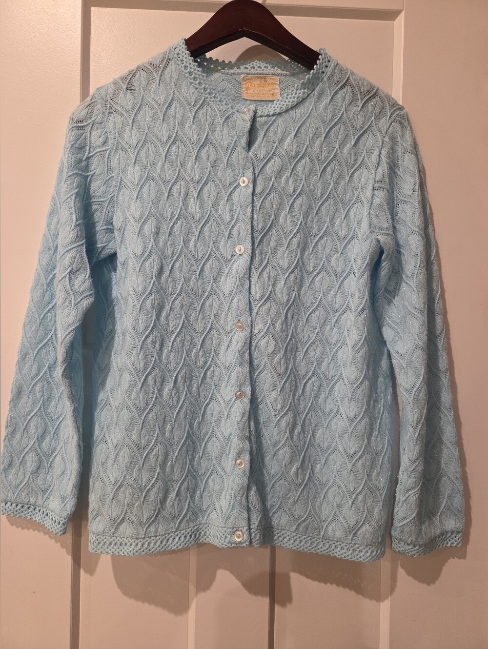 Vintage 60's  Parisienne Sky Blue Metallic Sparkle Small Cardigan  Grannycore